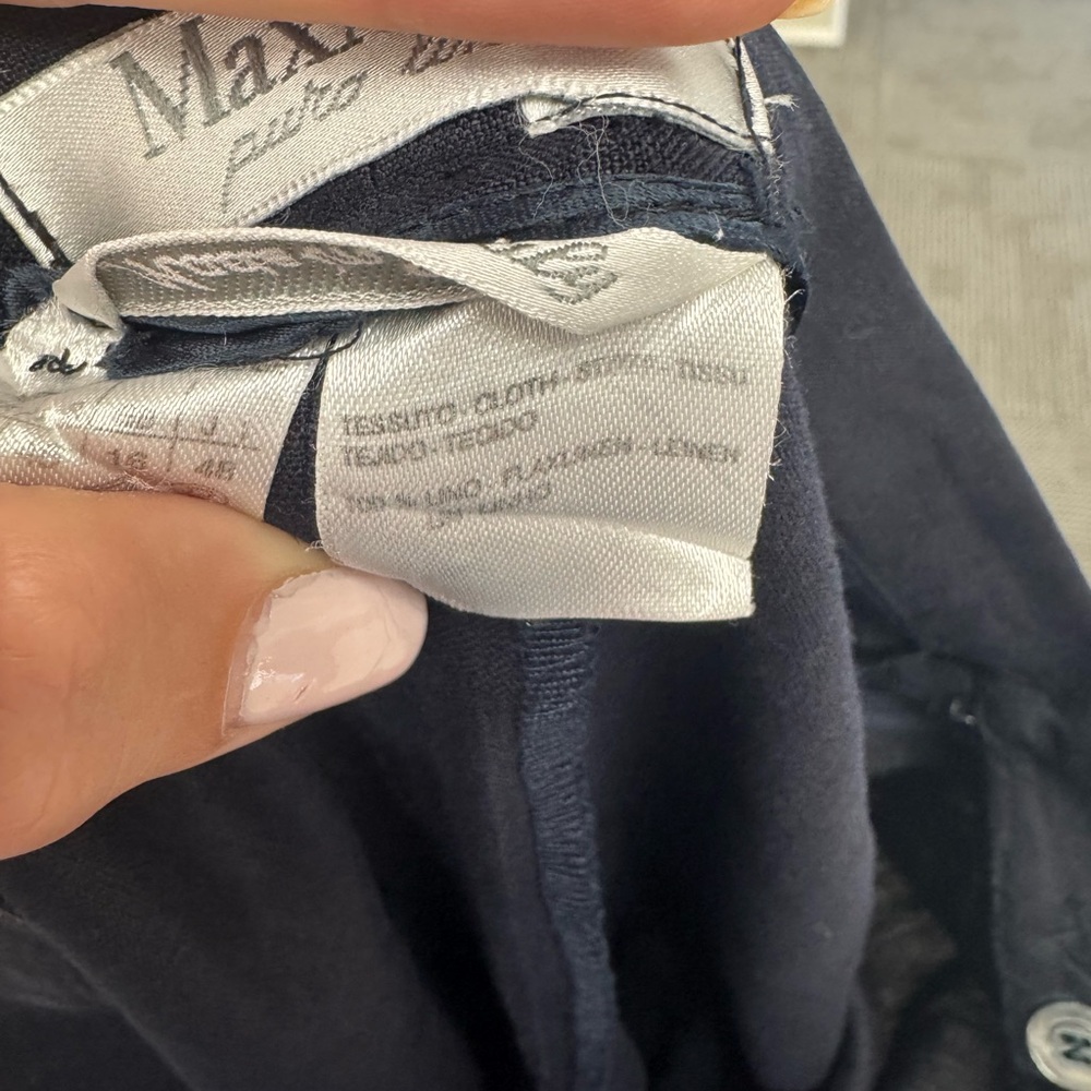 MaxMara Puro Lino Vintage Navy 100% Linen Wide Leg Trousers, size 10/12. - Picture 4 of 7